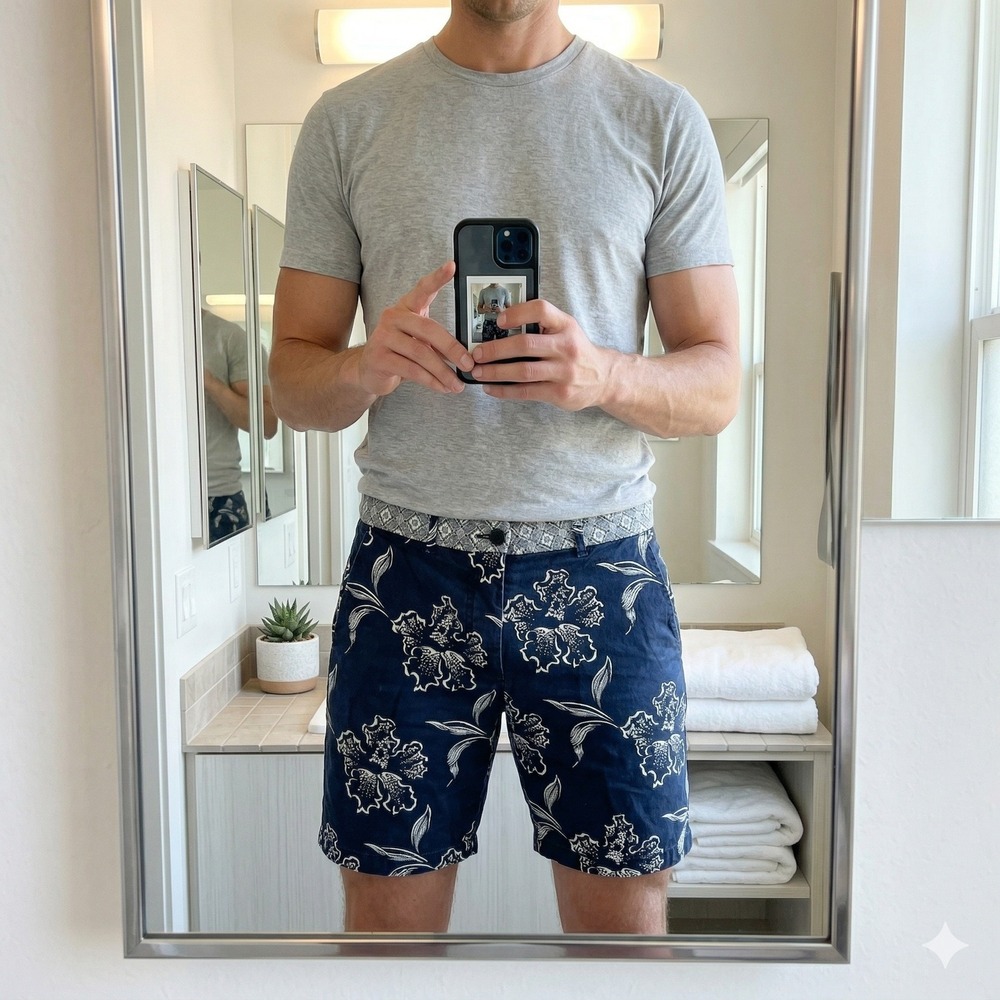 Scotch & Soda W29 Chino Shorts Mens Navy Blue Excellent Floral Hibiscus‎ Print